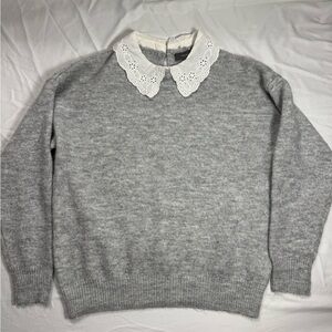 Primark Light Gray Sweater with White Lace Peter Pan Collar